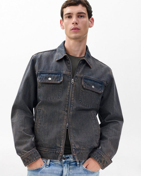 Beau Infuse Denim Trucker Jacket - Ochre Blue