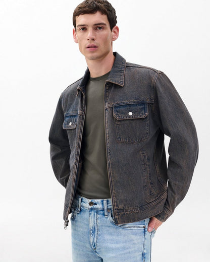 Beau Infuse Denim Trucker Jacket - Ochre Blue