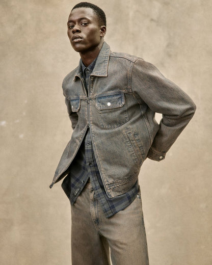 Beau Infuse Denim Trucker Jacket - Ochre Blue