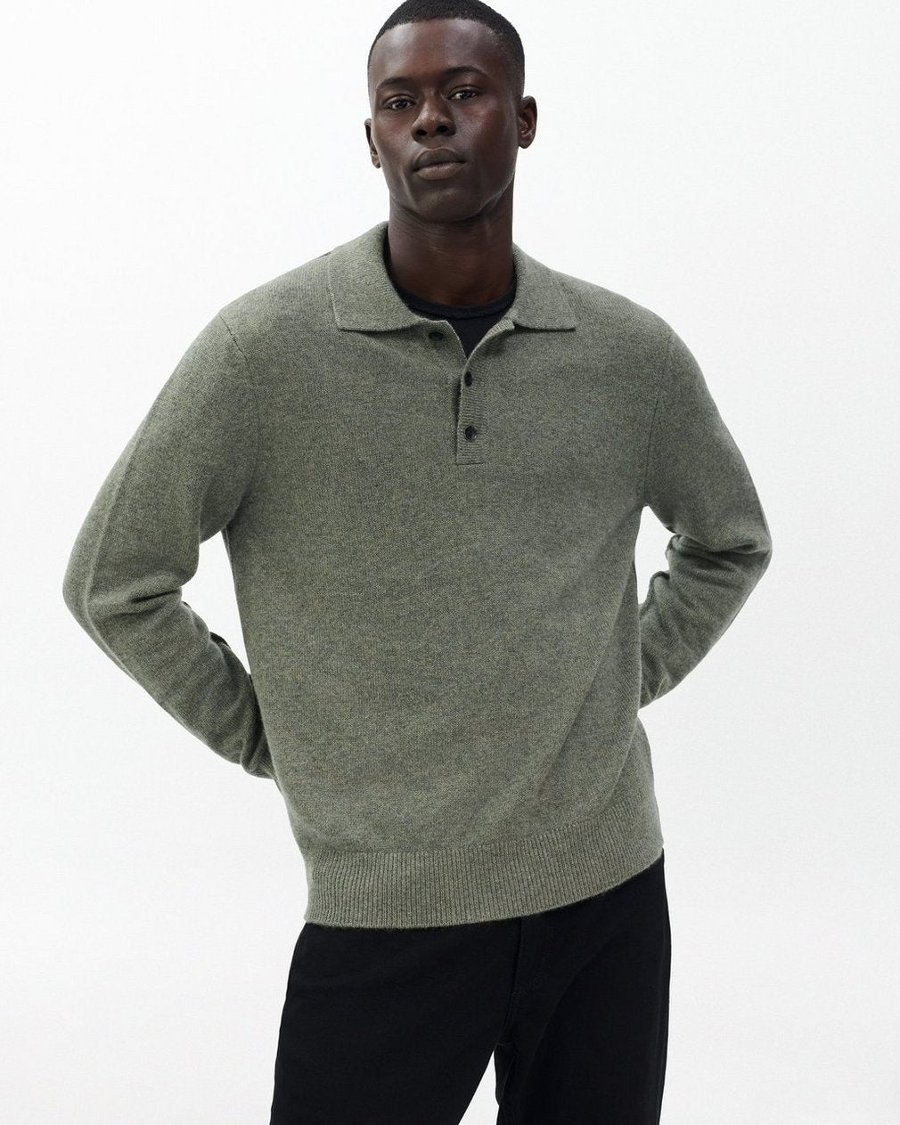 Declan Cashmere Polo Sweater - Army