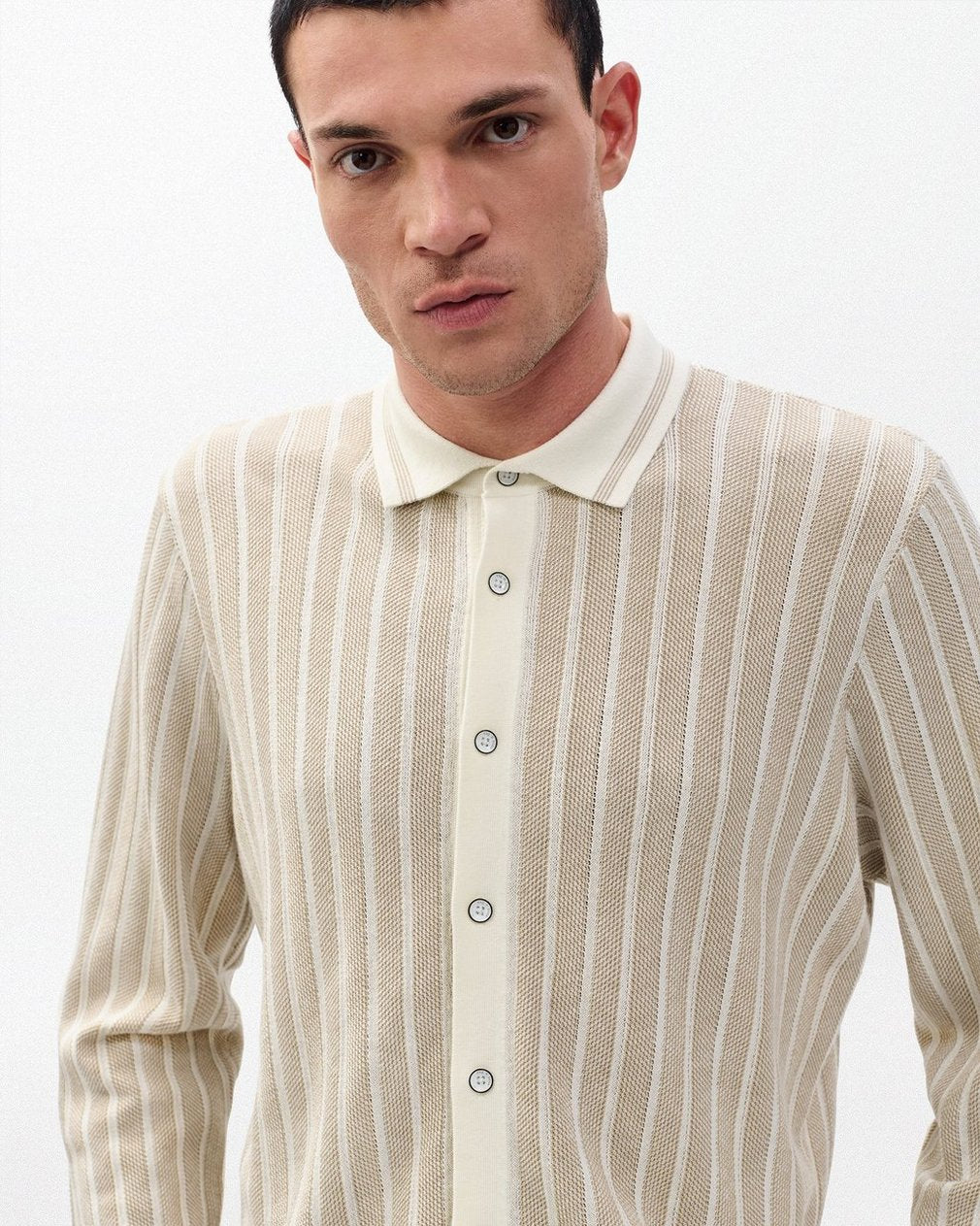 Harvey Ribbed Knit Shirt - Ivory