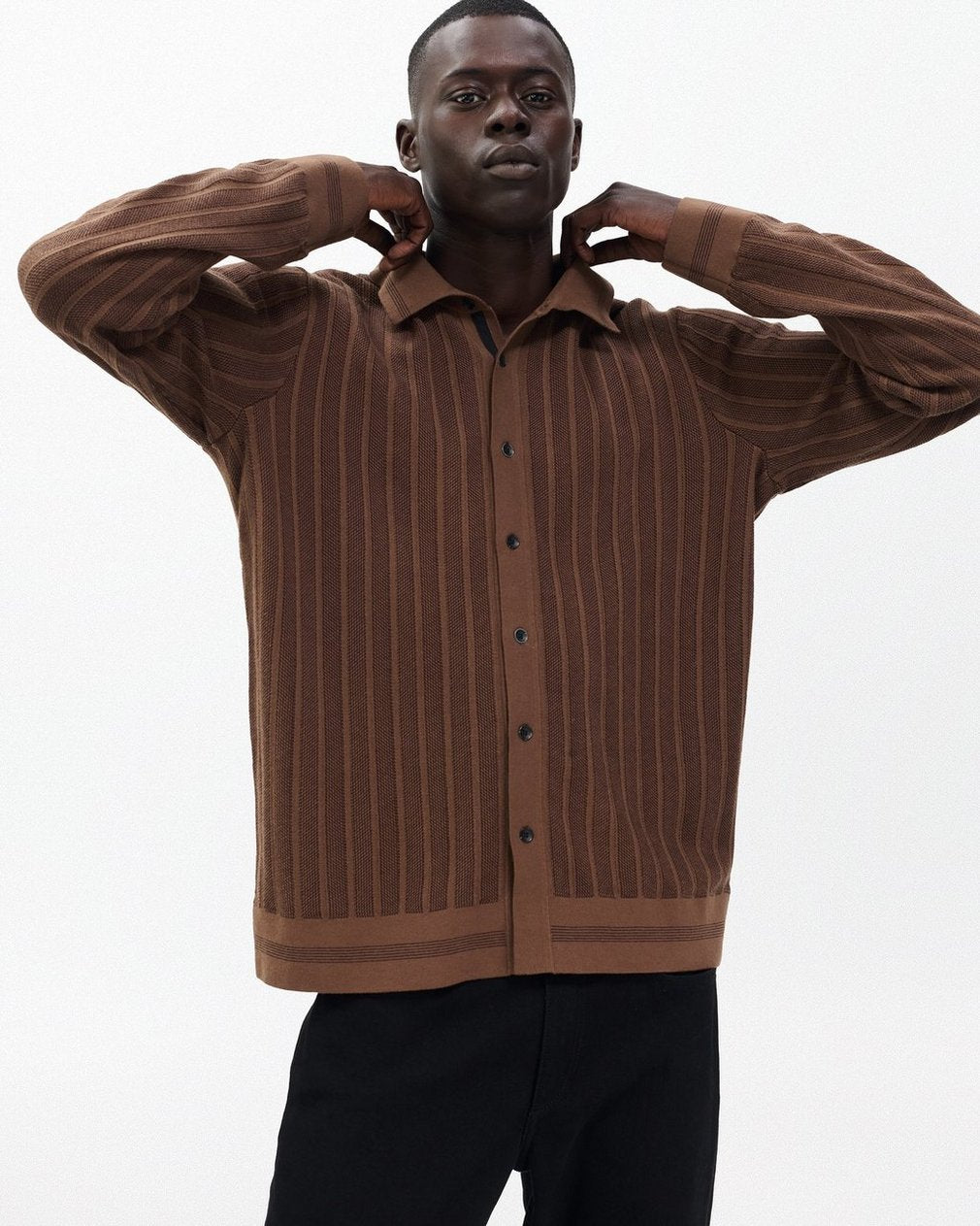 Harvey Ribbed Knit Shirt - Coffee