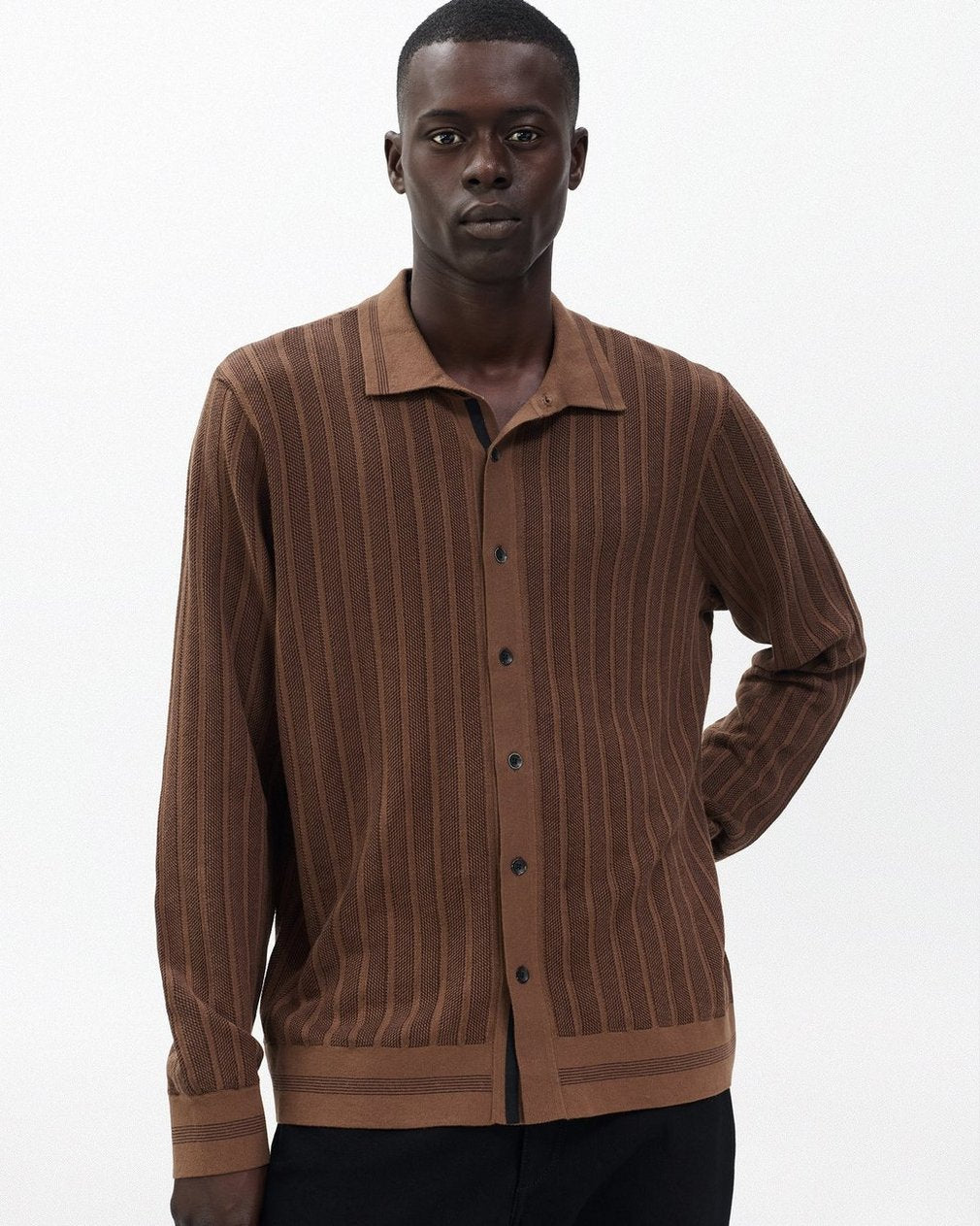 Harvey Ribbed Knit Shirt - Coffee