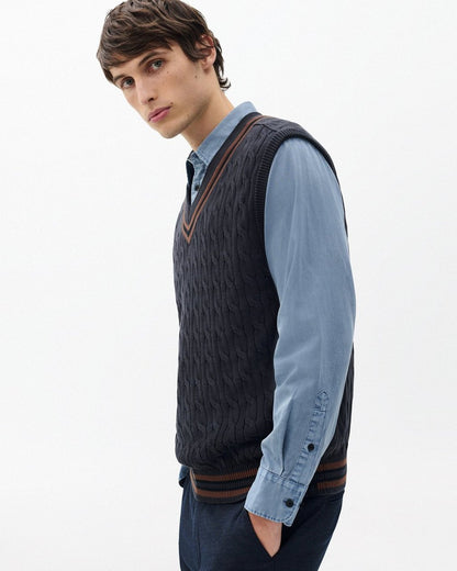 Tristan Cricket Sweater Vest - Dark Grey