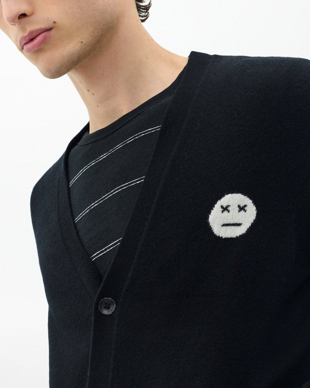 Sour Face Wool Cardigan - Black