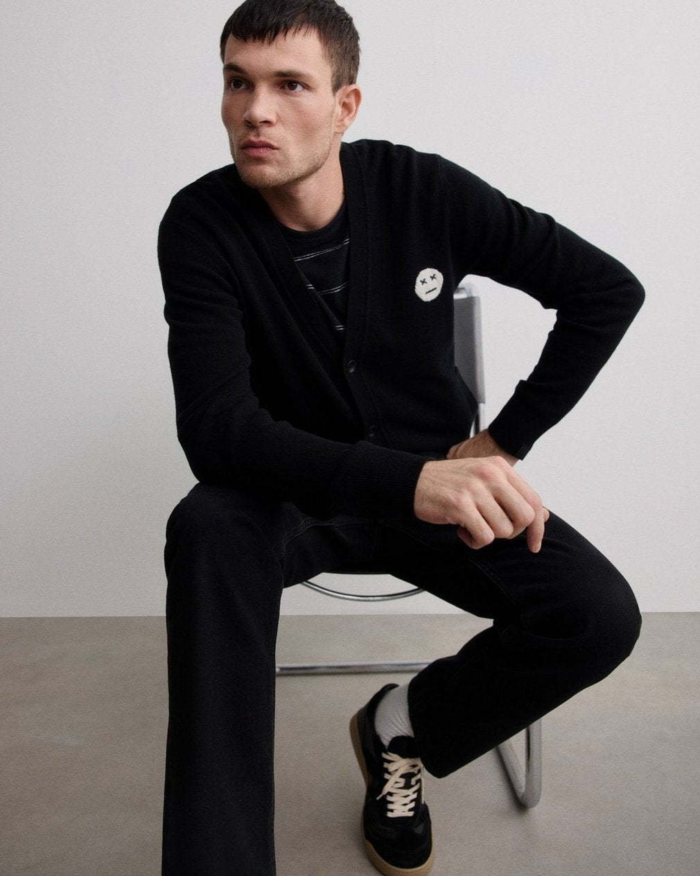 Sour Face Wool Cardigan - Black