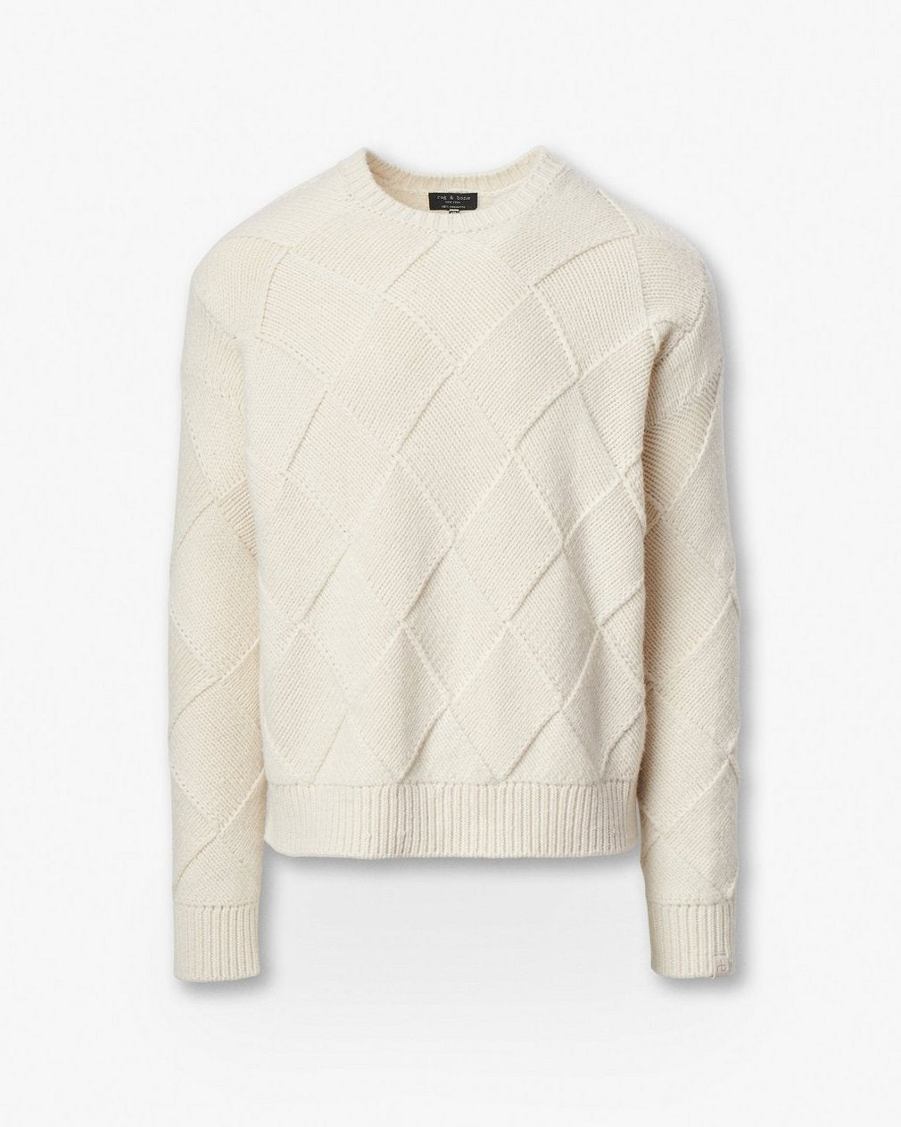Hand-Knit Entrelac Wool Sweater - Ivory