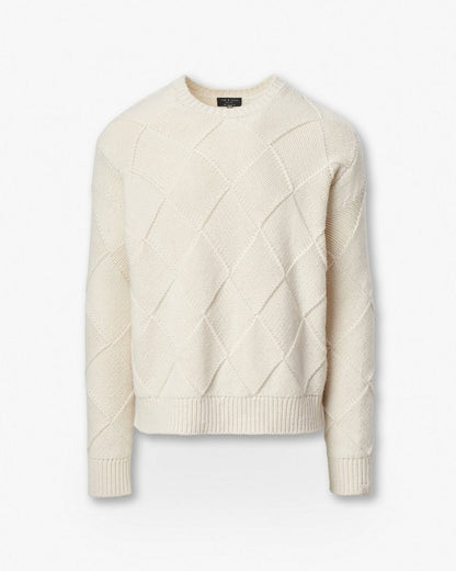Hand-Knit Entrelac Wool Sweater - Ivory
