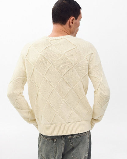 Hand-Knit Entrelac Wool Sweater - Ivory