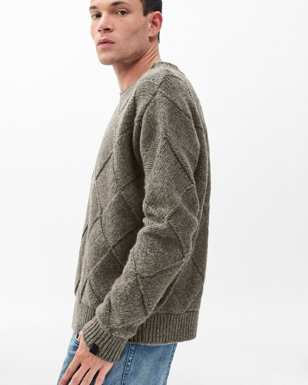 Hand-Knit Entrelac Wool Sweater - Charcoal