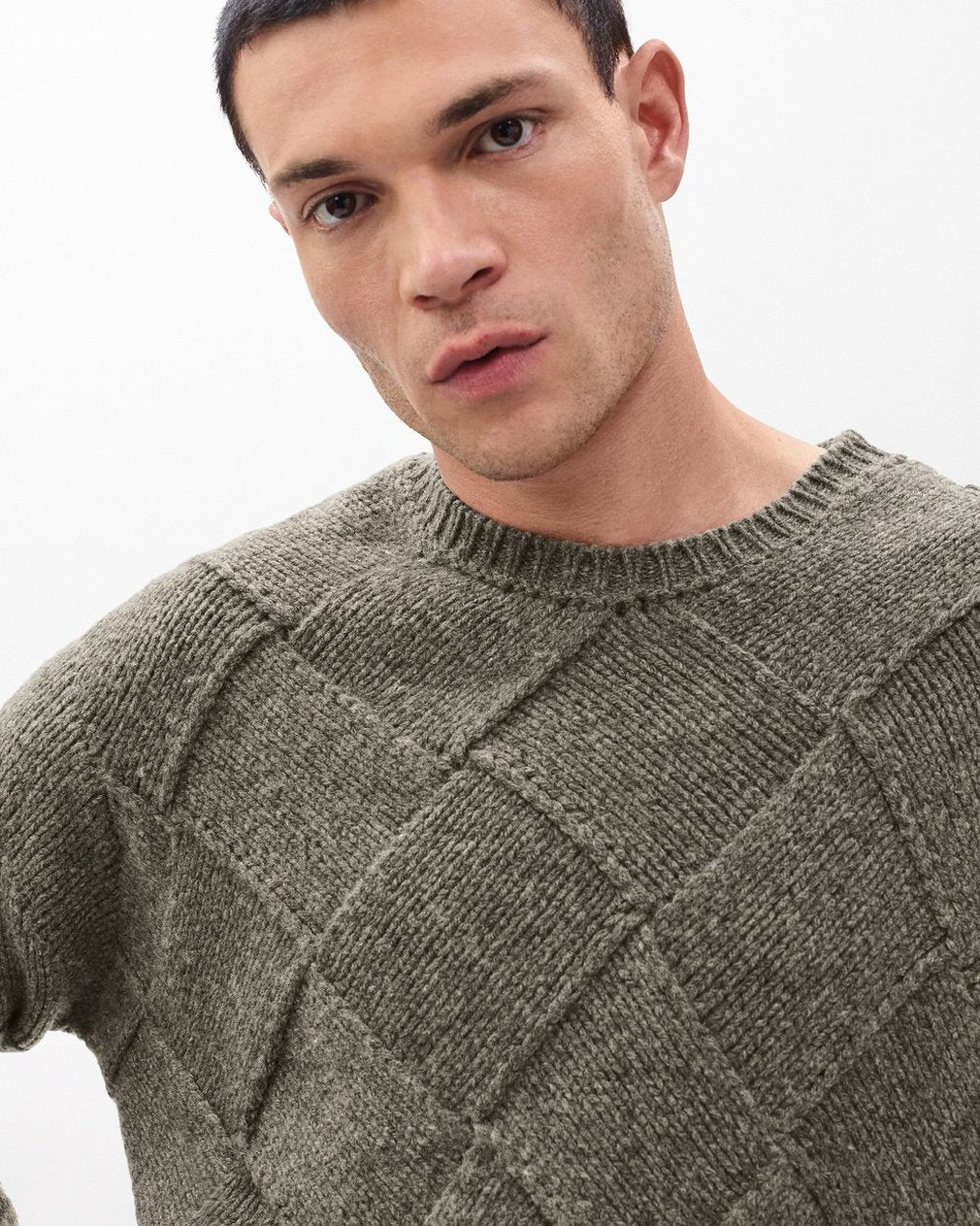 Hand-Knit Entrelac Wool Sweater - Charcoal