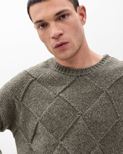 Hand-Knit Entrelac Wool Sweater - Charcoal