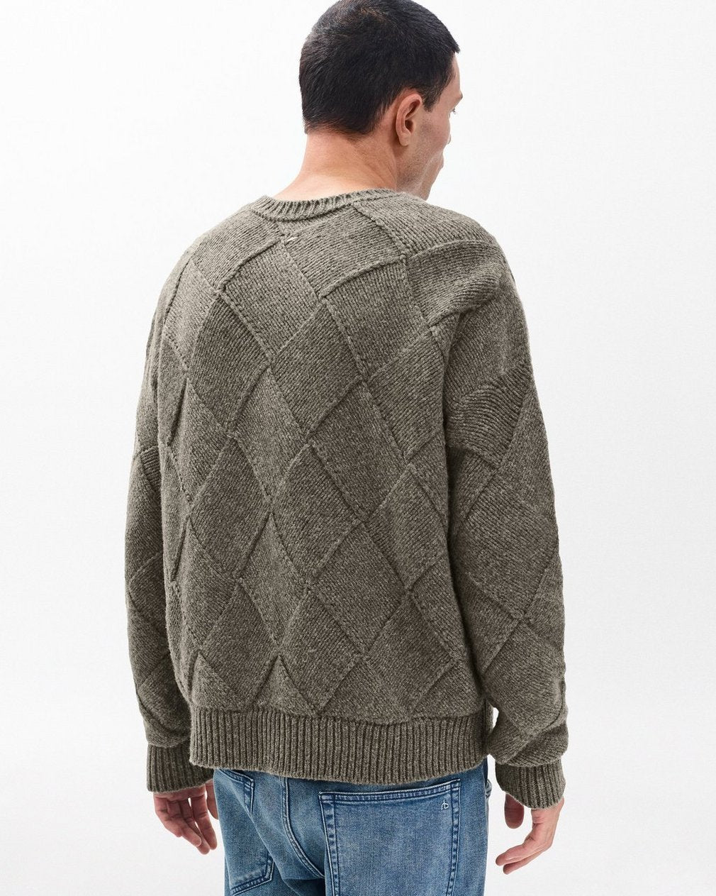 Hand-Knit Entrelac Wool Sweater - Charcoal