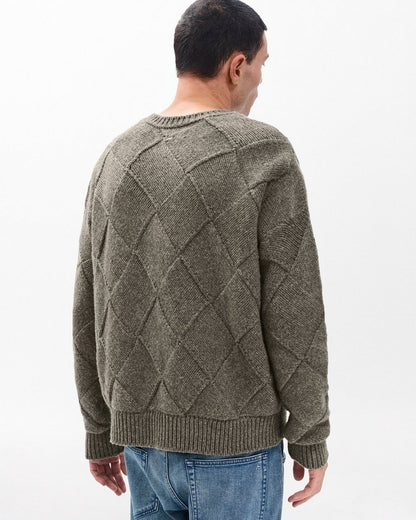 Hand-Knit Entrelac Wool Sweater - Charcoal