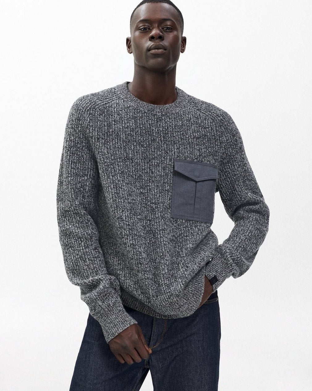 Walker Marled Mixed-Media Sweater - Grey Multi