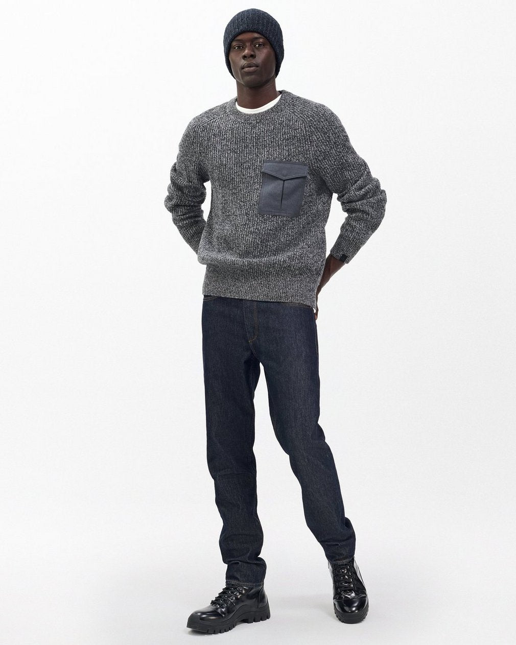 Walker Marled Mixed-Media Sweater - Grey Multi
