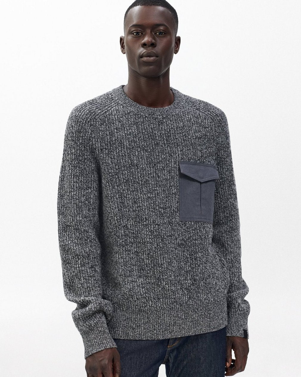 Walker Marled Mixed-Media Sweater - Grey Multi
