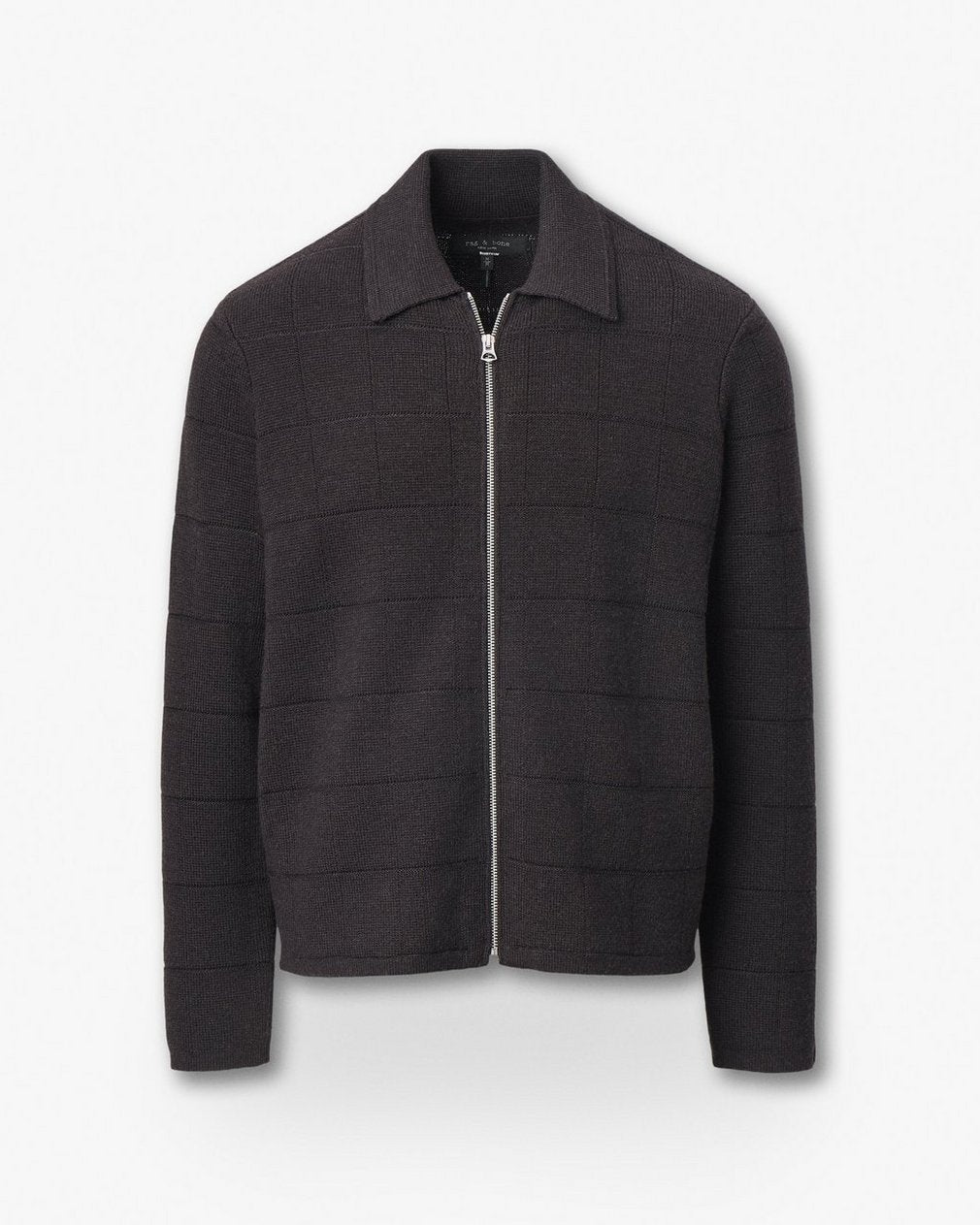 Melrose Full-Zip Windowpane Wool Sweater - Brown