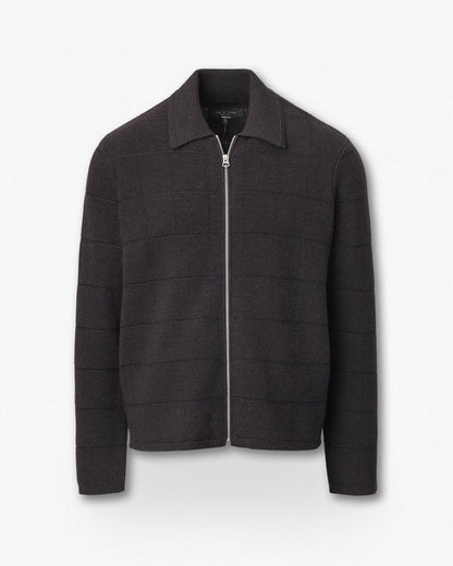 Melrose Full-Zip Windowpane Wool Sweater - Brown