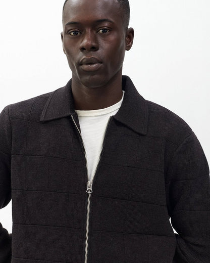 Melrose Full-Zip Windowpane Wool Sweater - Brown