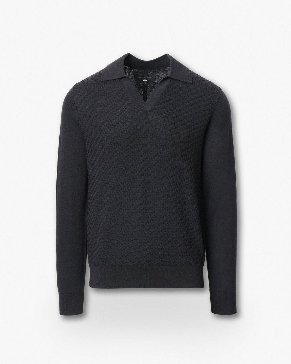 Charles Johnny Collar Wool Polo - Washed Black