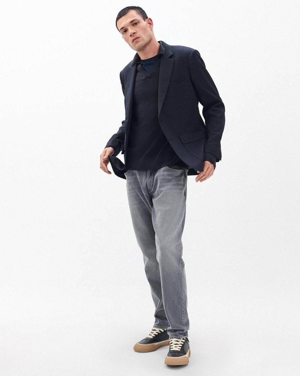 Charles Johnny Collar Wool Polo - Washed Black