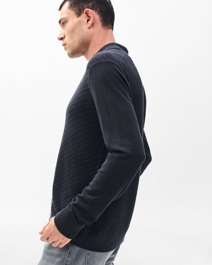 Charles Johnny Collar Wool Polo - Washed Black