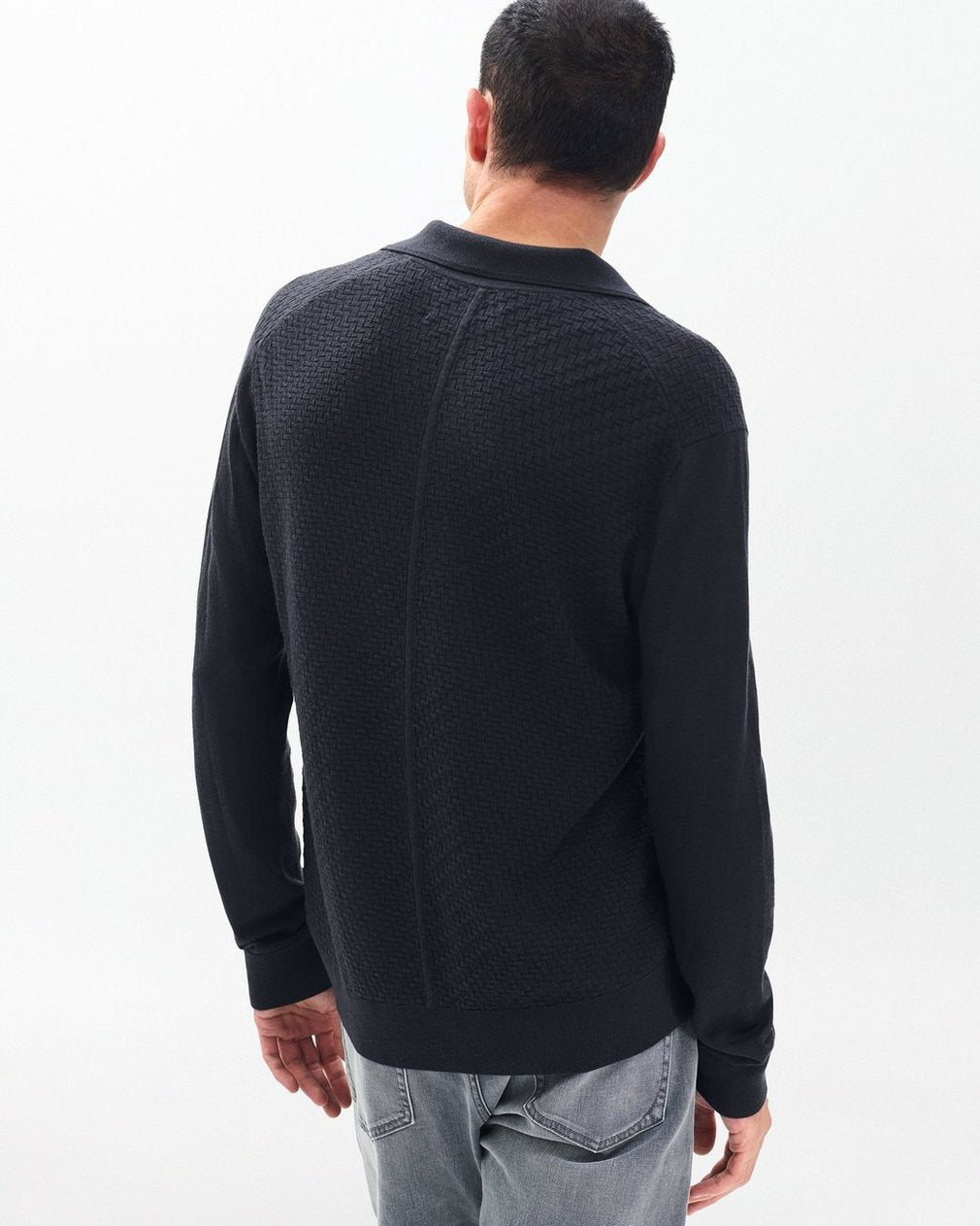 Charles Johnny Collar Wool Polo - Washed Black