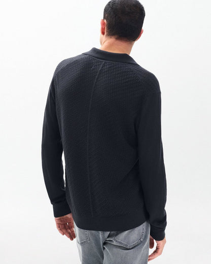 Charles Johnny Collar Wool Polo - Washed Black