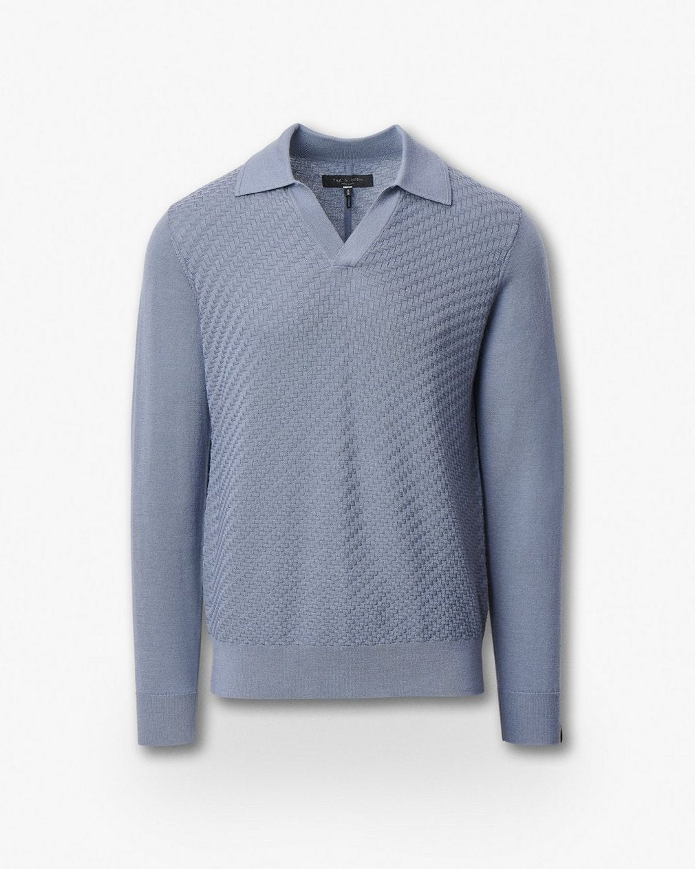 Charles Johnny Collar Wool Polo - Blue