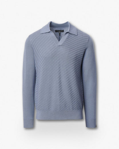 Charles Johnny Collar Wool Polo - Blue
