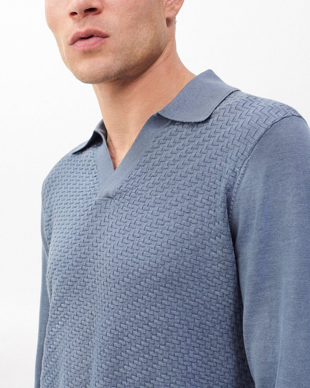 Charles Johnny Collar Wool Polo - Blue
