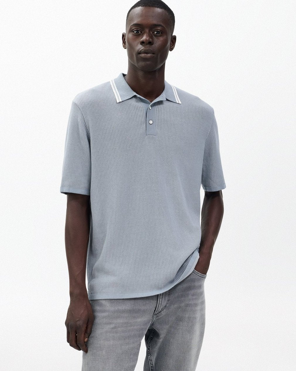 Harvey Tipped Knit Polo - Light Blue