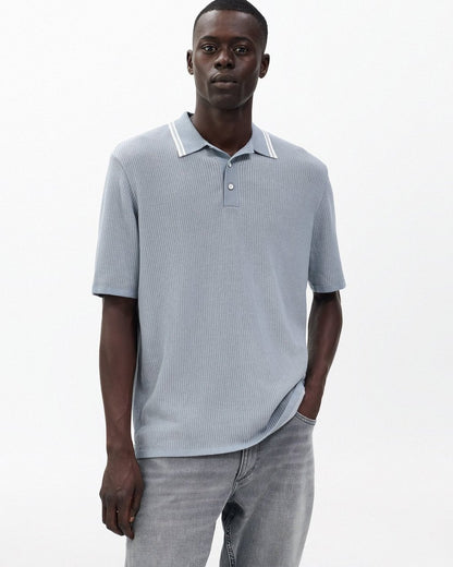 Harvey Tipped Knit Polo - Light Blue