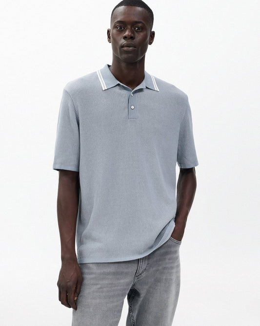 Harvey Tipped Knit Polo - Light Blue