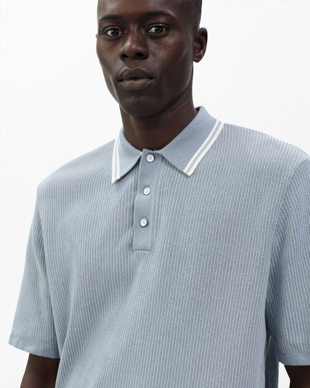 Harvey Tipped Knit Polo - Light Blue
