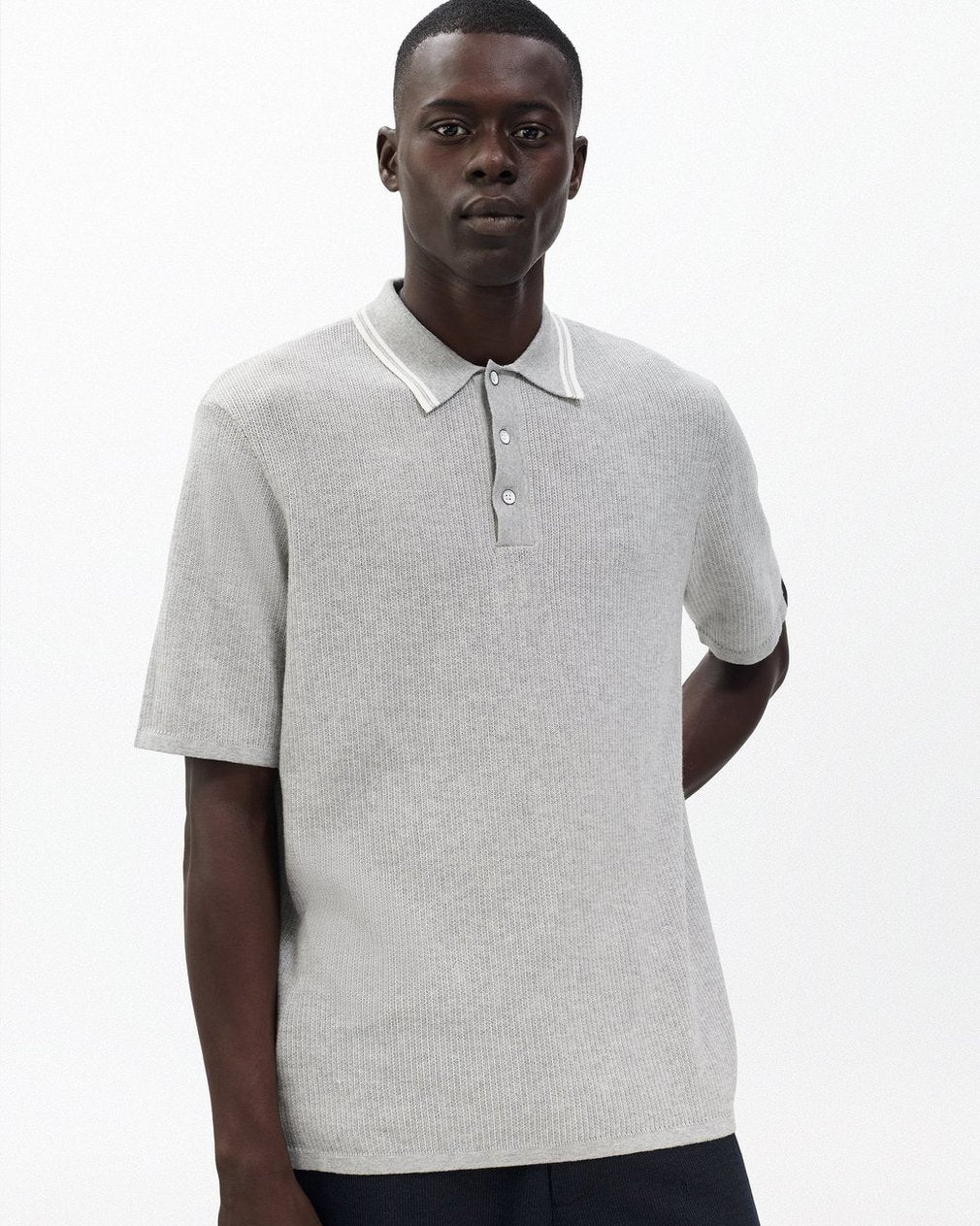 Harvey Tipped Knit Polo - Heather Grey