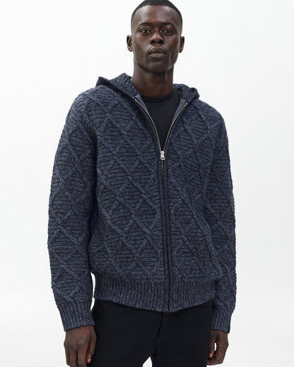 Cable-Knit Full-Zip Hoodie - Navy Multi