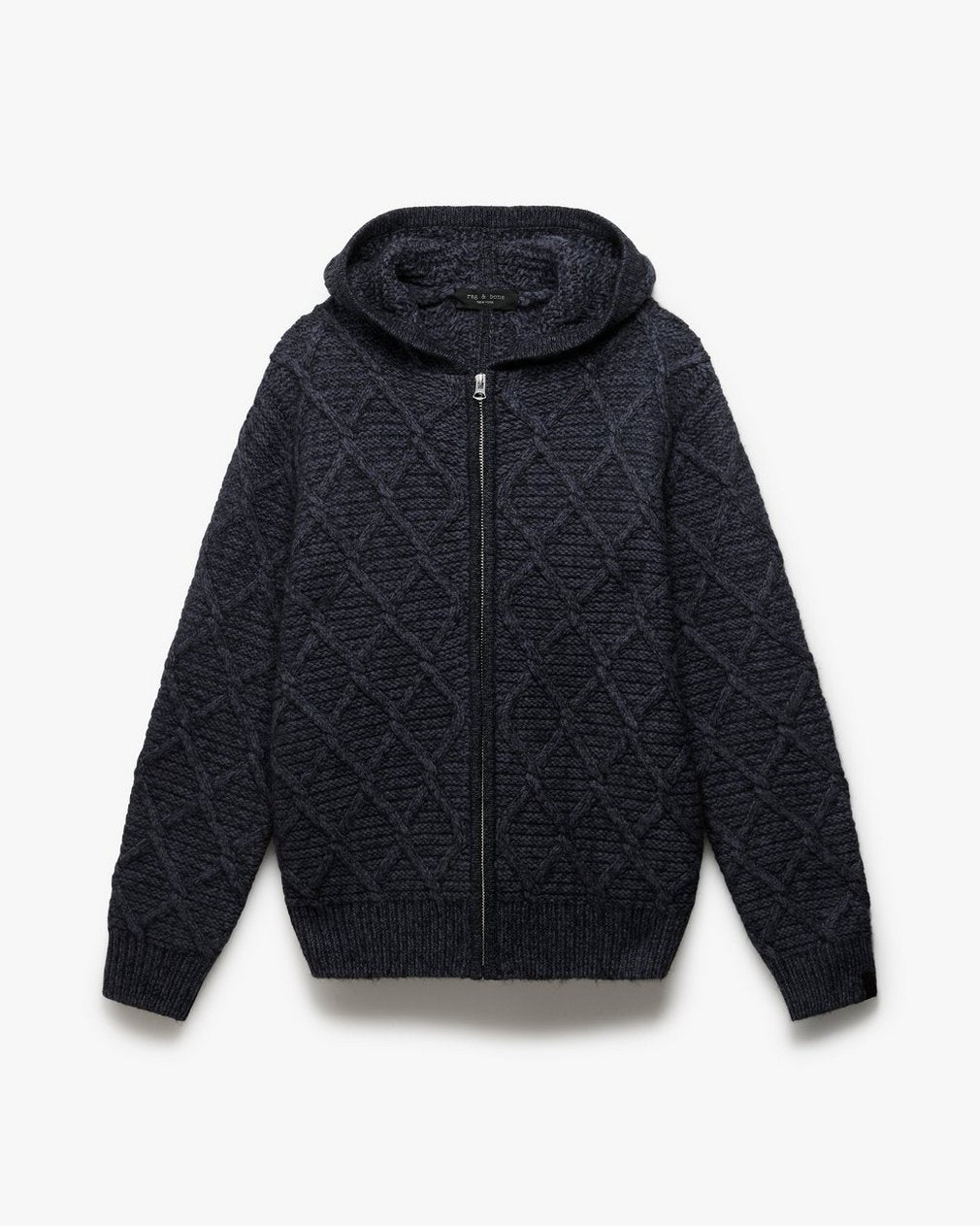Cable-Knit Full-Zip Hoodie - Navy Multi