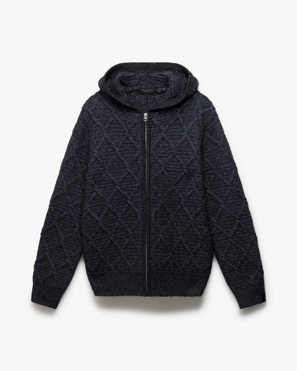Cable-Knit Full-Zip Hoodie - Navy Multi