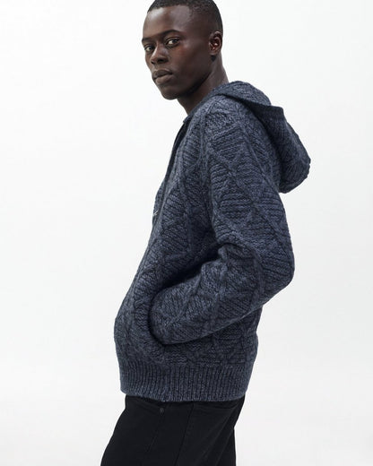 Cable-Knit Full-Zip Hoodie - Navy Multi
