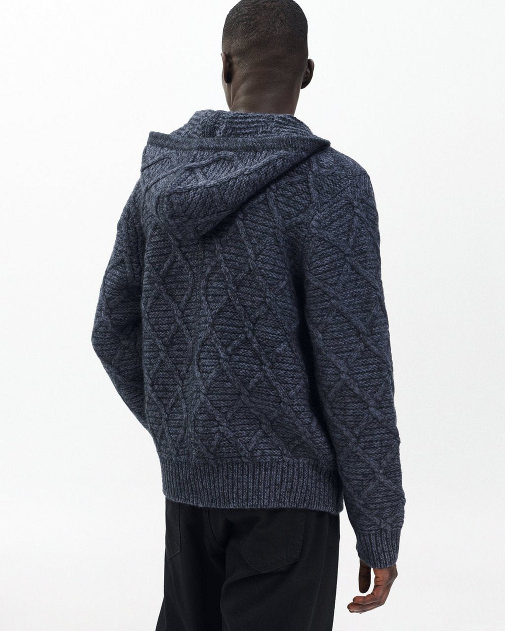 Cable-Knit Full-Zip Hoodie - Navy Multi