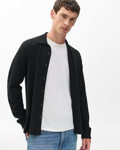 Crawford Wool-Cashmere Knit Shirt - Black