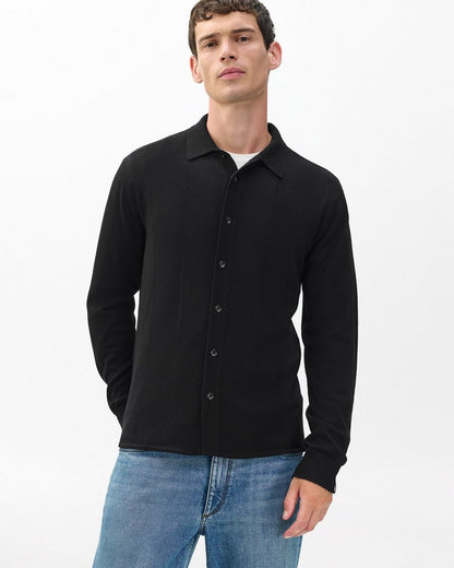 Crawford Wool-Cashmere Knit Shirt - Black