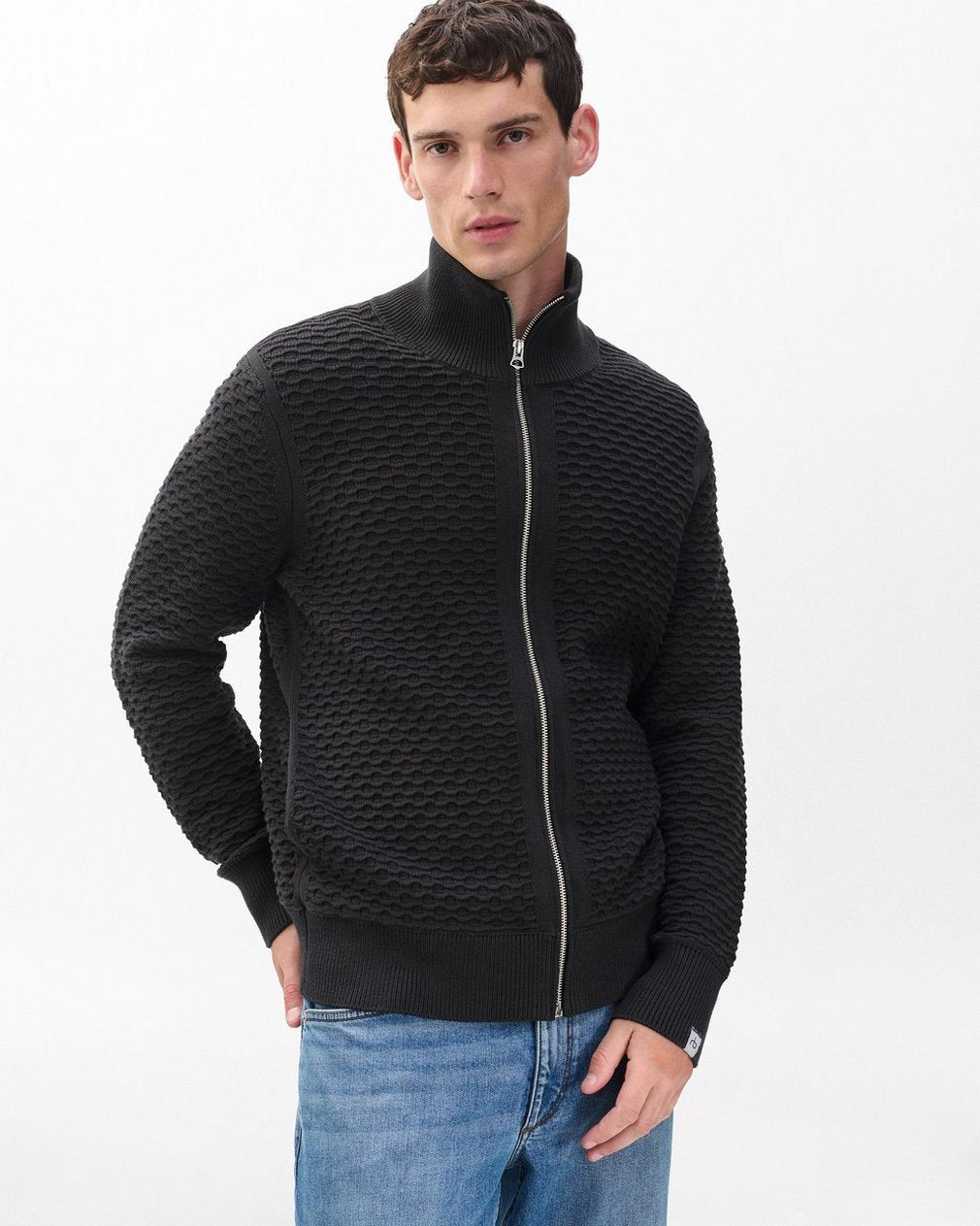 Andrew Cotton Full-Zip Sweater - Dark Grey