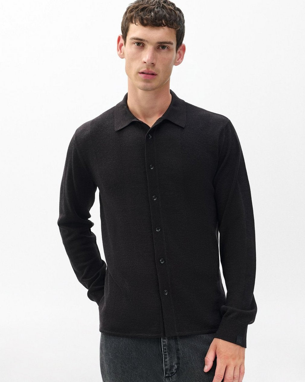 Crawford Wool-Cashmere Knit Shirt - Dark Brown