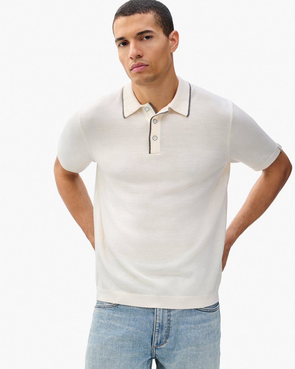 Crawford Wool-Cashmere Knit Polo - Ivory