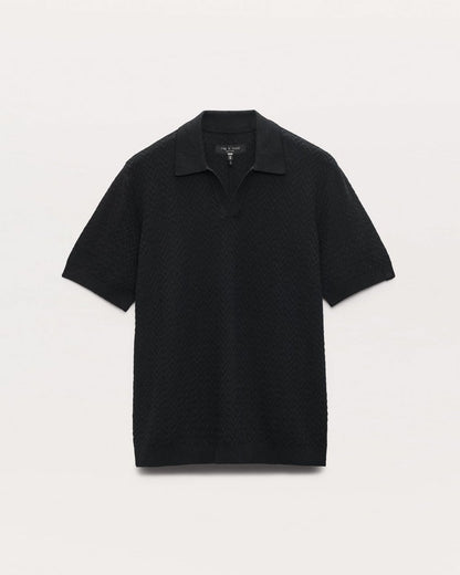 Zuma Herringbone Knit Polo Shirt - Black