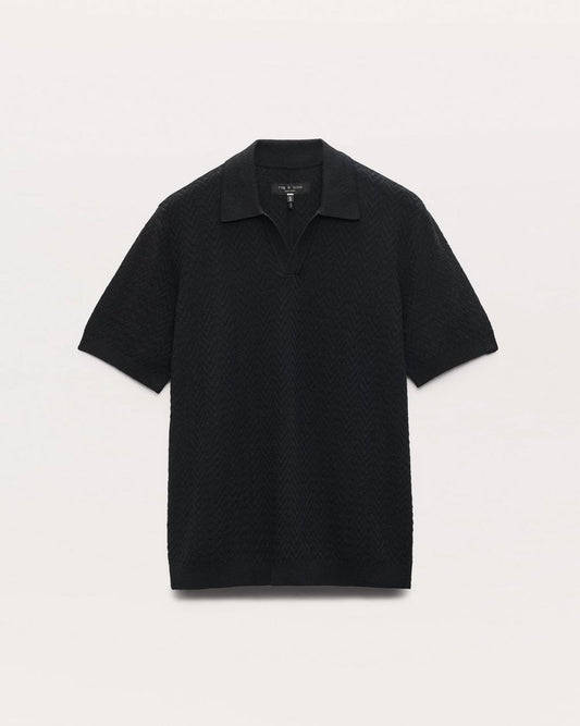 Zuma Herringbone Knit Polo Shirt - Black