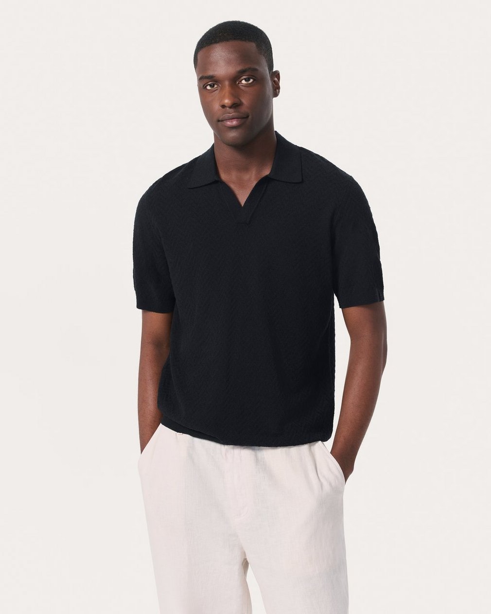 Zuma Herringbone Knit Polo Shirt - Black
